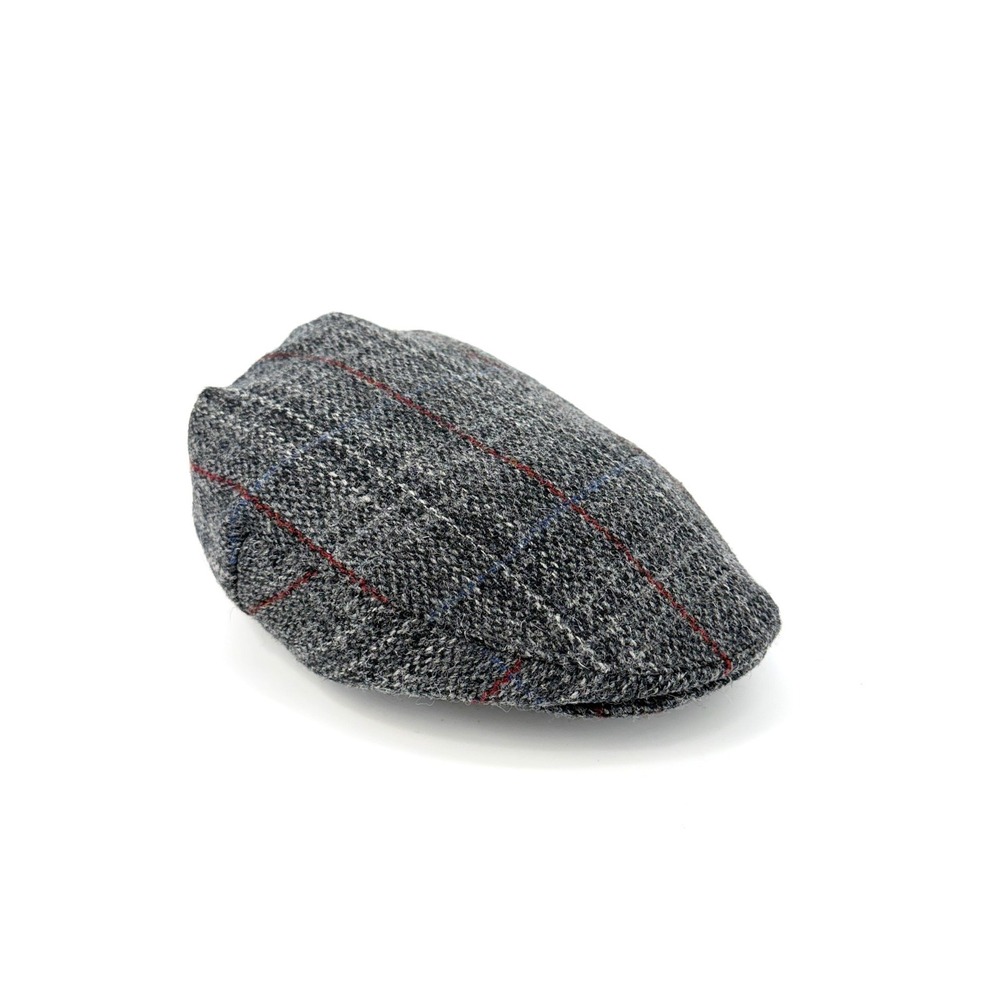 Harris Tweed Mens Grey Plaid Wool Flat Cap Ivy Country Driving Hat UK Size M 56